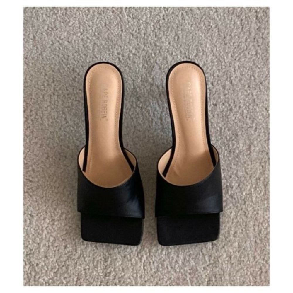 black square toe sandal slides high heels